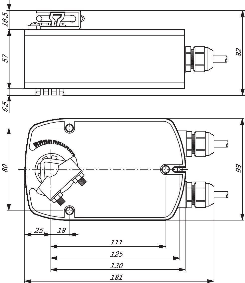 Габаритный чертёж Belimo LF24-SR-S